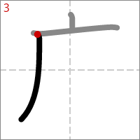 Kanji 痛 tracé 3