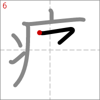 Kanji 痛 tracé 6