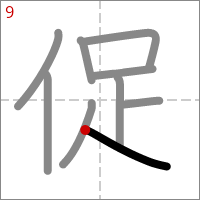 Kanji 促 tracé 9