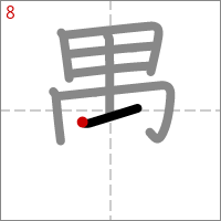 Kanji 愚 tracé 8