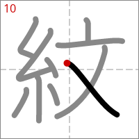 Kanji 紋 tracé 10