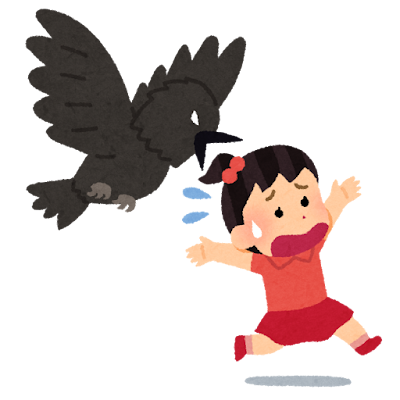 カラスに襲われる人 Personne attaquée par un corbeau