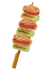 ねぎまの焼き鳥 Brochettes de poulet et d'oignons verts