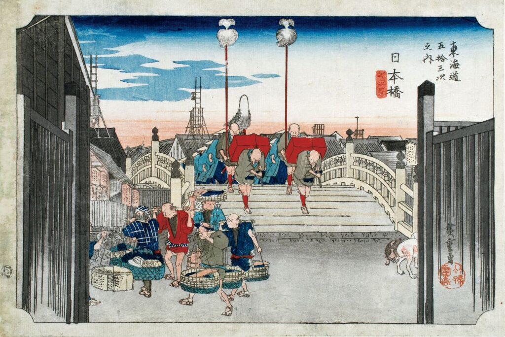Le pont Nihonbashi à l'aube, estampe d'Utagawa Hiroshige (1833)