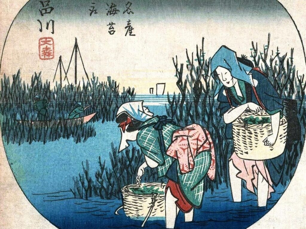 Récolte d'algues à Shinagawa-Omori, par Utagawa Hiroshige (1848)